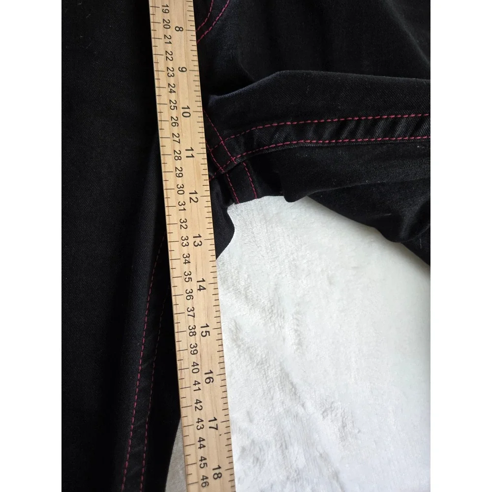 True Religion Ricky Relaxed Straight Black Jeans Red‎ Contrast Stitch Mens 36